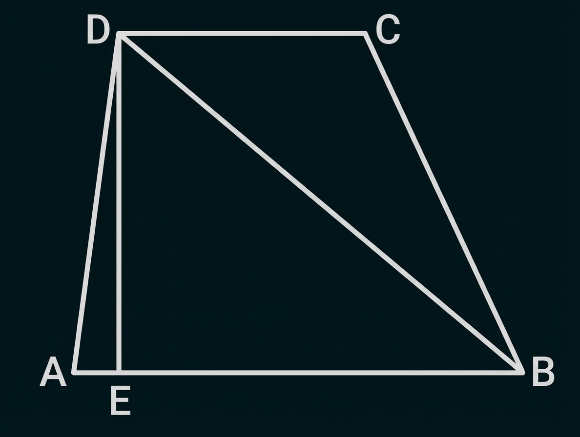 Trapez ABCD mit Diagonale DB und senkrechter Strecke DE auf der Basis AB.